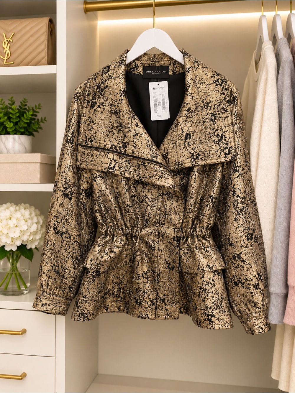 Donna Karan Gold and Black Metallic Draped Blazer